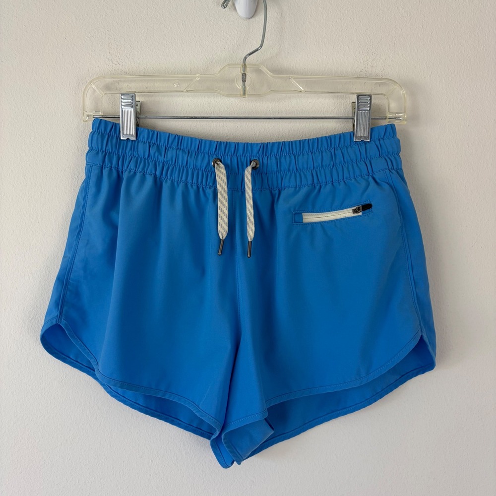 Vuori Clementine Blue Running Shorts Womens Size S Elastic Waist Zip Pocket